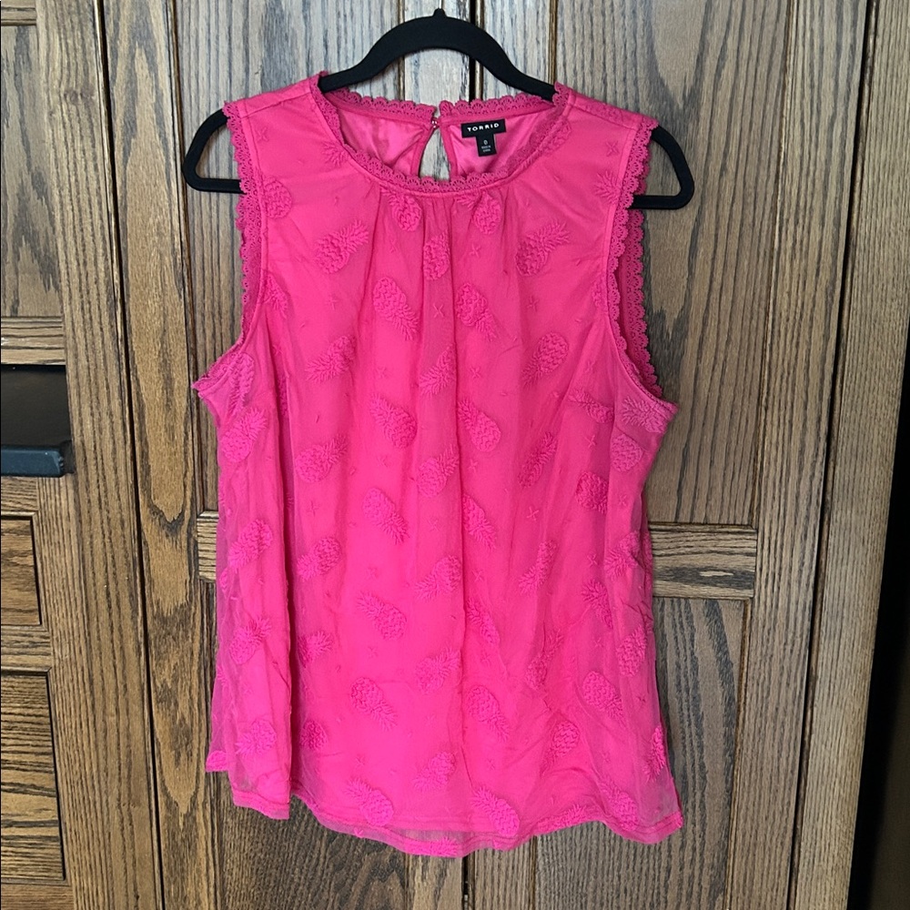 Ruffle Sleeveless Blouse Tank Mesh Pink‎ Pineapple